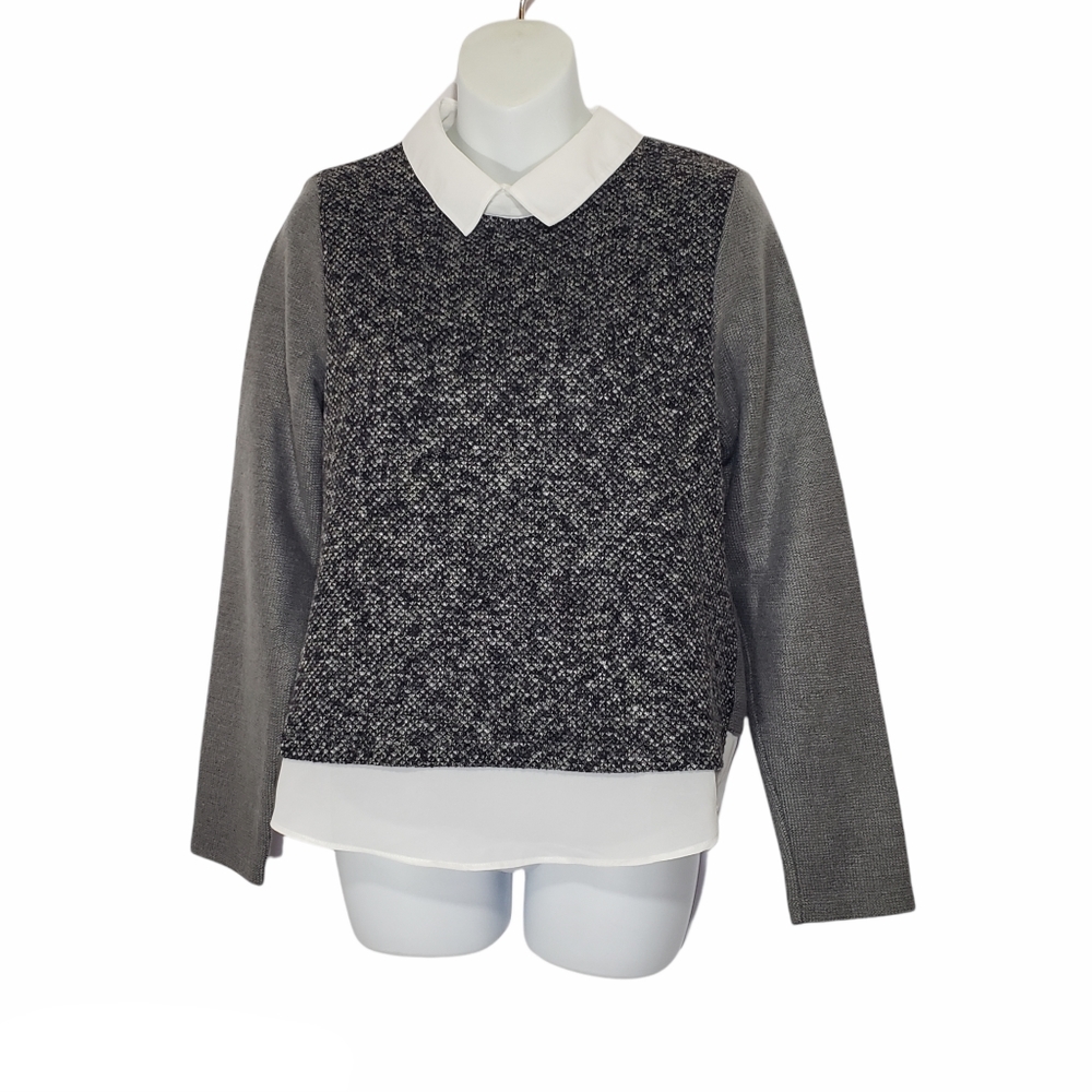 Romeo + Juliet Couture Gray Collared Layered Long Sleeve Top Size Small